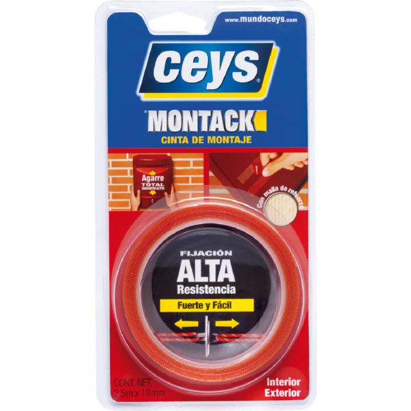 CINTA ADHESIVA  CEYS 2 CARAS 19 MM X 2,50 MT MULTIMATERIAL