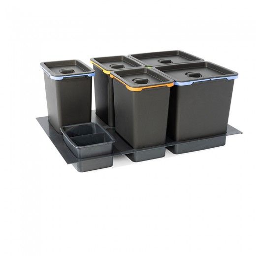 CUBO BASURA JUYPAL KIT M- 80 ANTRACITA 5 CUBOS + 1 RECIPIENTE