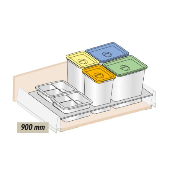 CUBO BASURA JUYPAL KIT M- 90 4 CUBOS + 2 RECIPIENTES